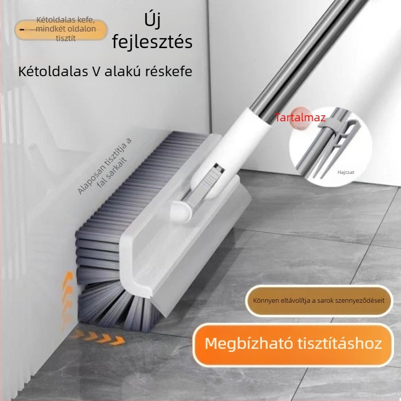 Öt az egyben padlótisztító kefe fürdőszobához — hosszú nyéllel, falak és csempék tisztítása, nincs holt sarok