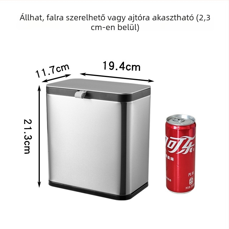 Rozsdamentes acél falra szerelhető szemetes fedővel, 7 L, konyha és fürdőszoba használatra