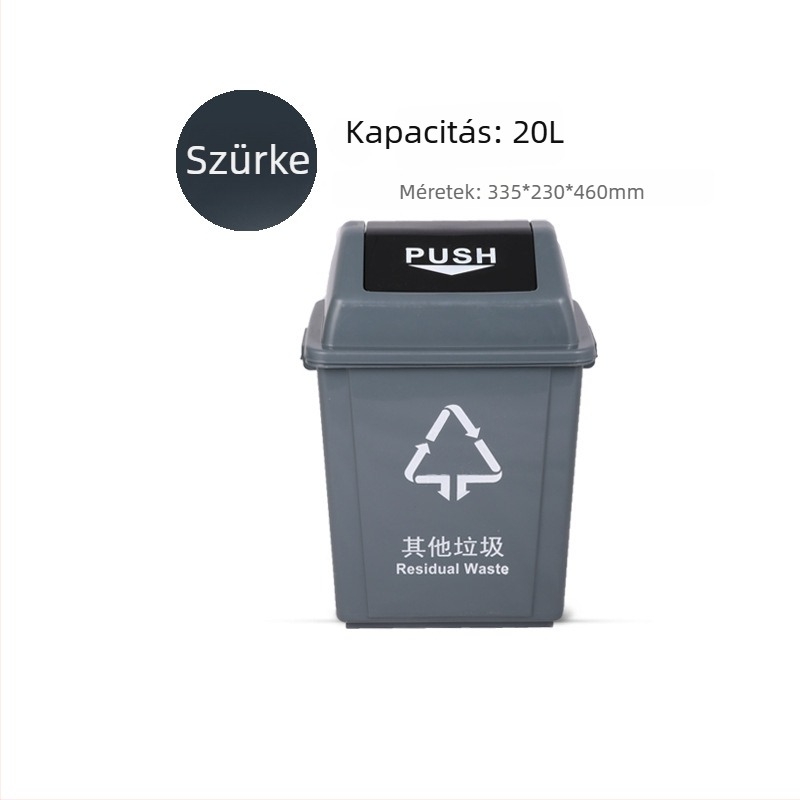 Nagy műanyag kültéri hulladéktároló forgófedéllel, négy színű szelektáláshoz, kereskedelmi felhasználásra