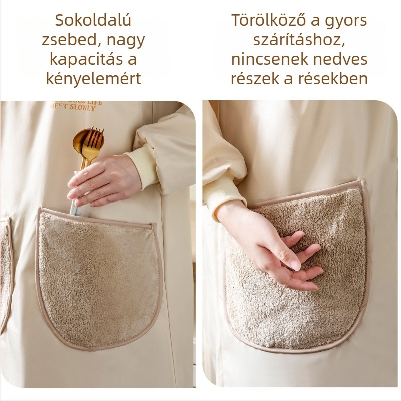 Konyhai hosszú ujjú kötény, vízálló és foltálló, főzéshez és étel előkészítéséhez, strapabíró munkaruházat.