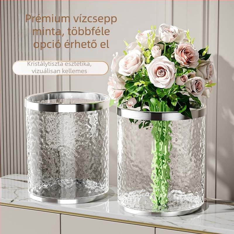 12 literes műanyag kuka fedél nélküli, nyomógyűrűvel, vízhullám mintázattal és gleccser mintázattal, nappaliba és a konyhába