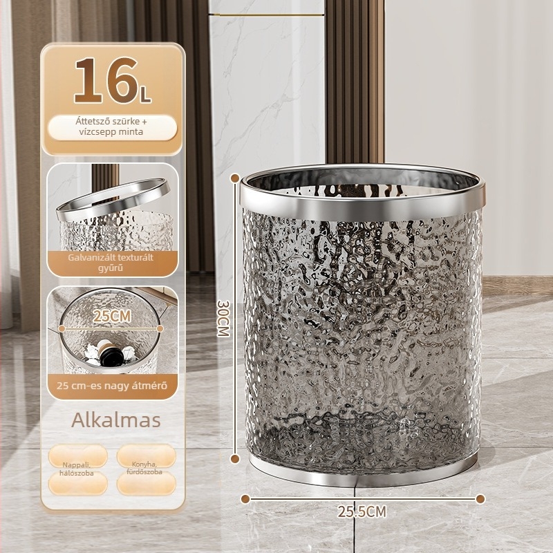 12 literes műanyag kuka fedél nélküli, nyomógyűrűvel, vízhullám mintázattal és gleccser mintázattal, nappaliba és a konyhába