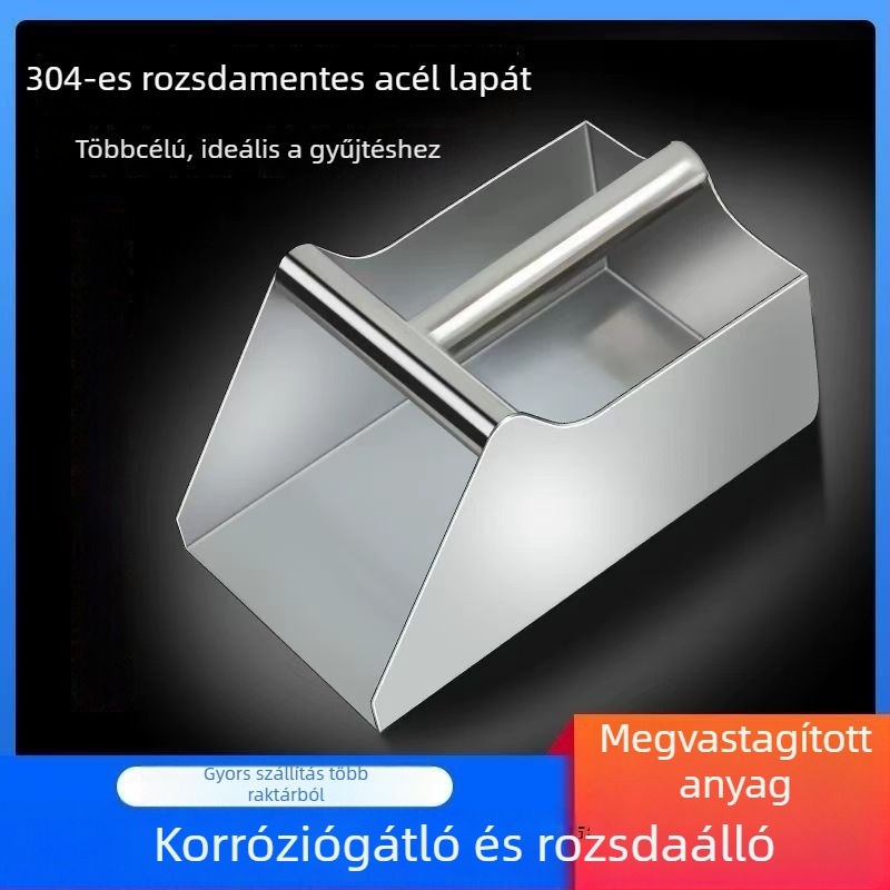 Rozsdamentes acél por- ésgabona-lapát, etetőlapát és söprés szupermarketek és élelmiszeripari üzemek számára
