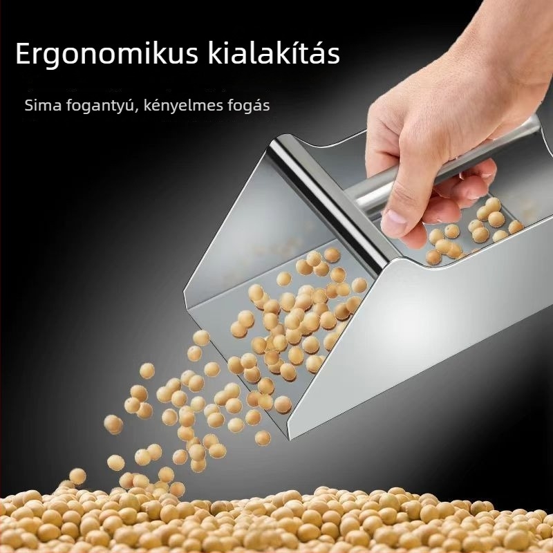 Rozsdamentes acél por- ésgabona-lapát, etetőlapát és söprés szupermarketek és élelmiszeripari üzemek számára