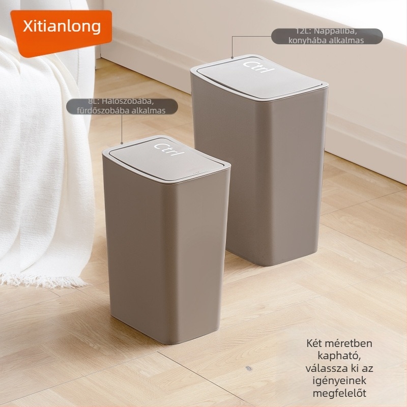 Xitianlong háztartási cilindrikus műanyag szemetes, nyomófedéllel, nagy kapacitású, több mint 12 liter, konyhához és fürdőszobához