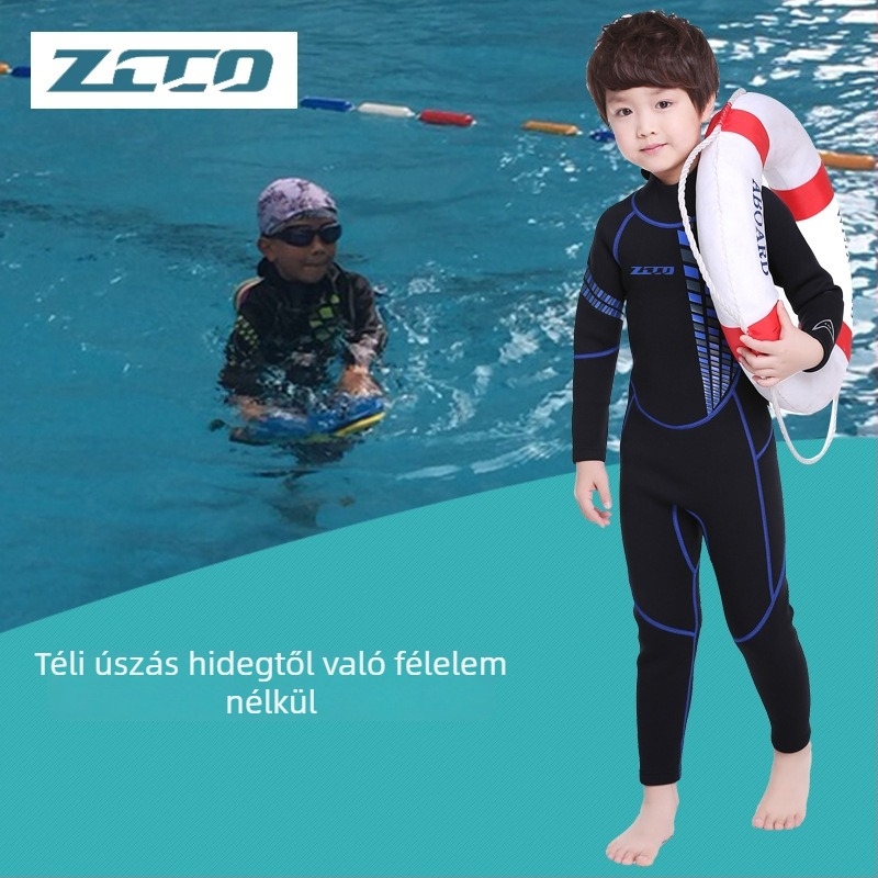 ZCCO gyerekeknek készült egy darabos búvárruha, hosszú ujjú, elöl cipzár, 3 mm neopren, meleg, minden szezonra.