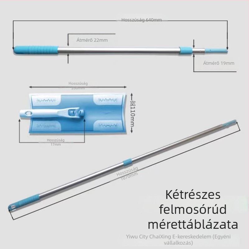 Fejlesztett megerősített mopnyél könnyű lapos felmosóhoz – cserélhető fej a padló tisztításához