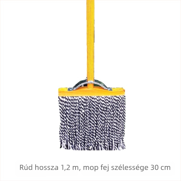 Klasszikus fa lapos felmosó pamutszálas fejjel és fa nyéllel – széles fejű, nedvszívó