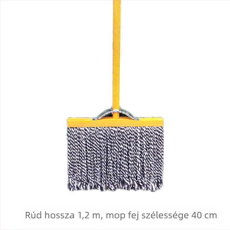 Klasszikus fa lapos felmosó pamutszálas fejjel és fa nyéllel – széles fejű, nedvszívó