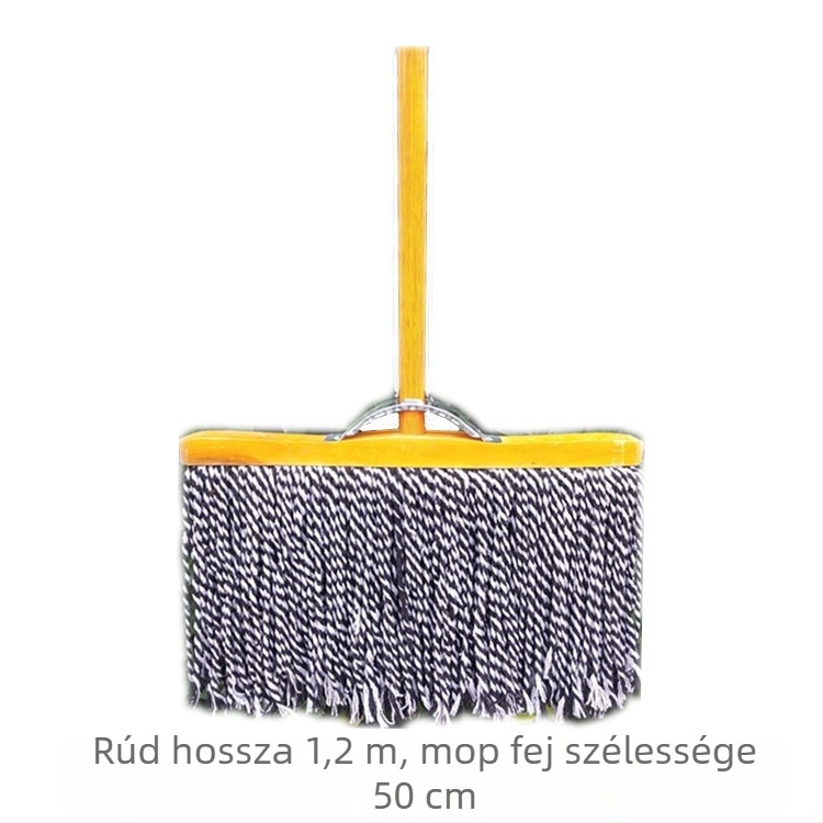 Klasszikus fa lapos felmosó pamutszálas fejjel és fa nyéllel – széles fejű, nedvszívó