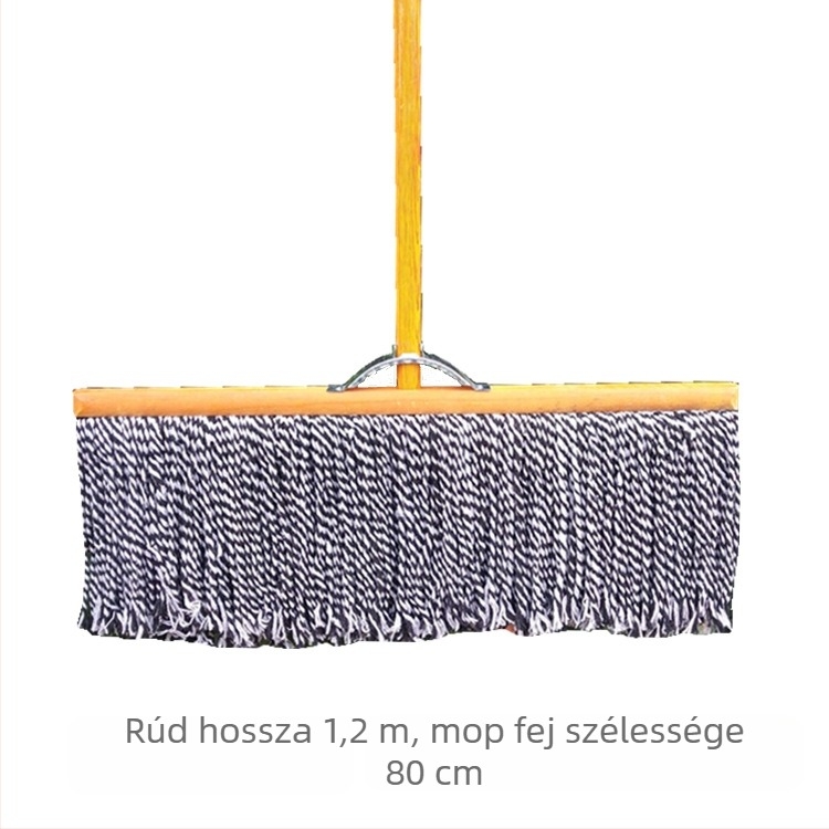 Klasszikus fa lapos felmosó pamutszálas fejjel és fa nyéllel – széles fejű, nedvszívó