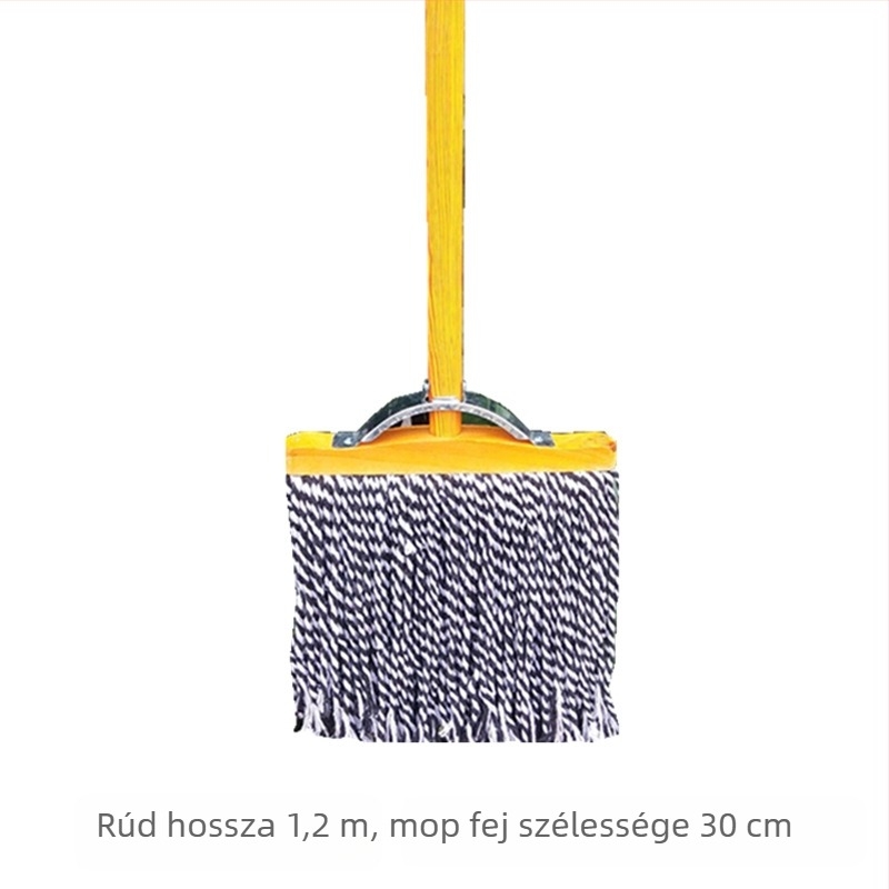 Klasszikus fa lapos felmosó pamutszálas fejjel és fa nyéllel – széles fejű, nedvszívó