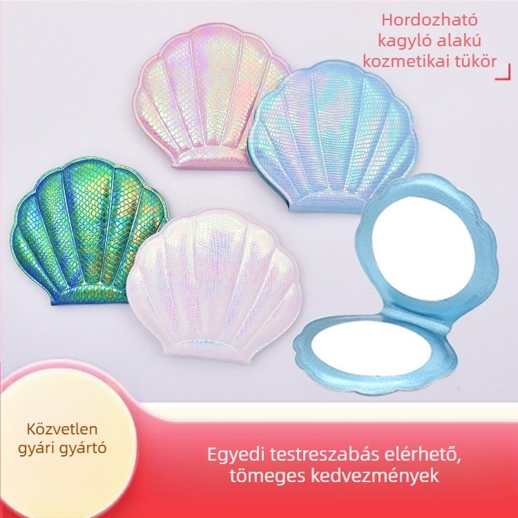 HD felbontású összecsukható sminktükör, kagyló alakú, hordozható