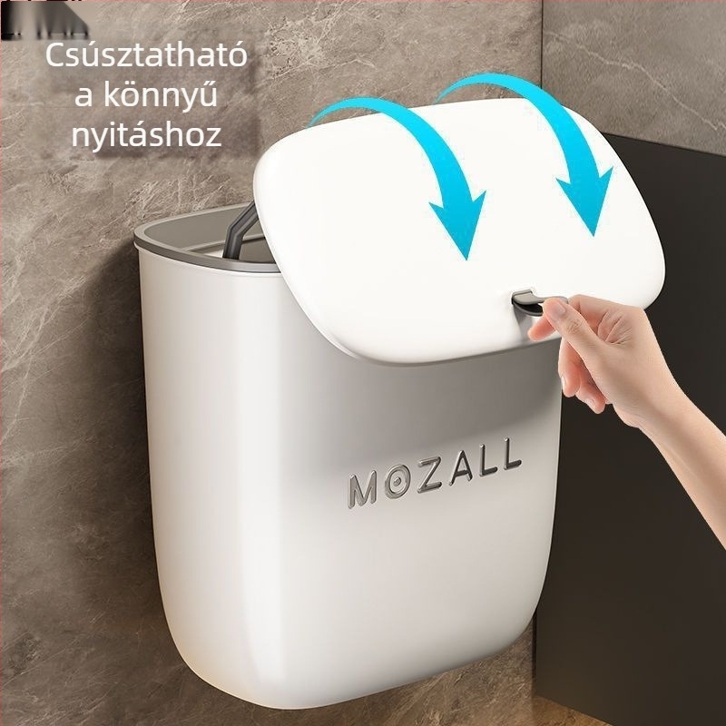 Fali szemetes fedéllel WC- és fürdőszobai használatra, keskeny rekeszekhez falra szerelhető papír- és hulladéktároló