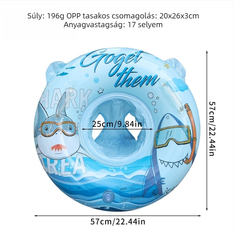 Gyerekeknek készült felfújható úszógyűrű karikatúra mintával és szivárványos ló nyomtatással, zsebes dizájn