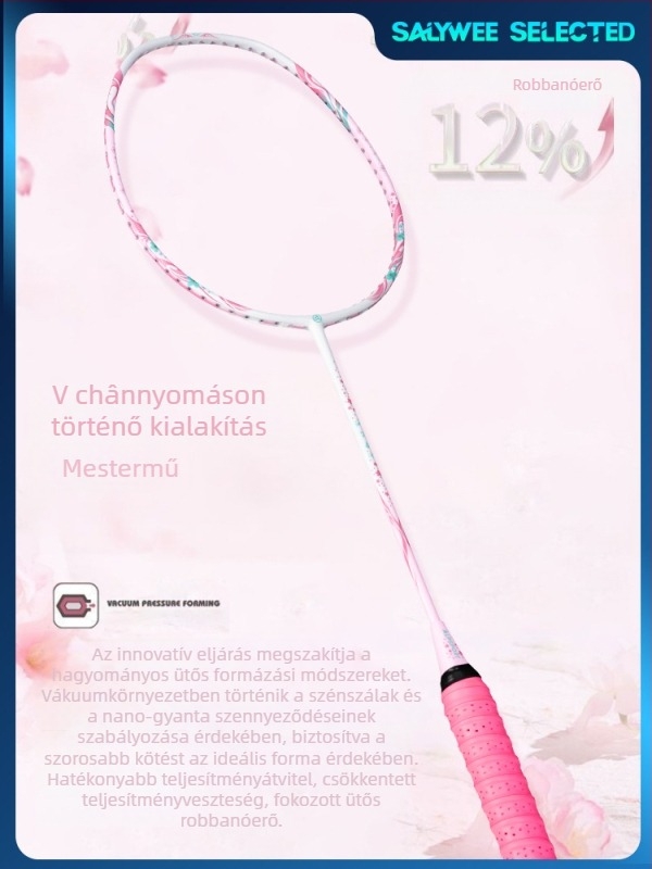 ALPSPORT Női karbon szálas badminton ütő, ultrakönnyű, 4U, 68 cm, professzionális edzéshez