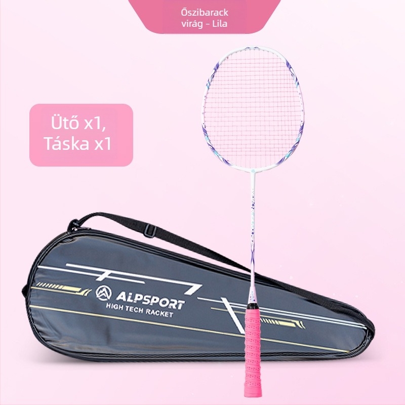 ALPSPORT Női karbon szálas badminton ütő, ultrakönnyű, 4U, 68 cm, professzionális edzéshez