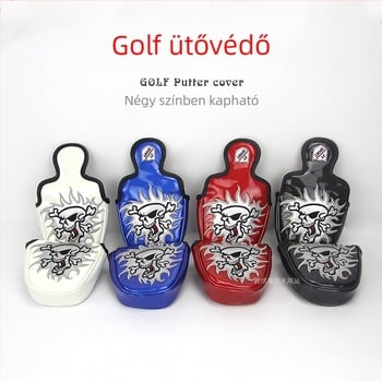 Golfütő fejvédő félkör alakú dizájn, egy fül, koponya hímzés, PU anyag, mágneses záródás, 4 színben