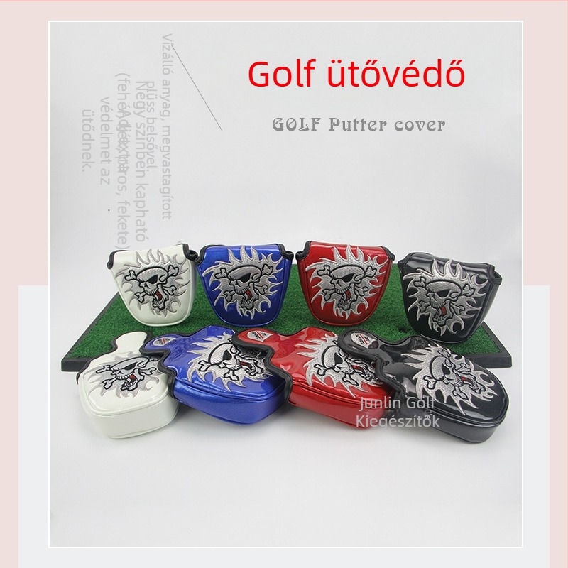 Golfütő fejvédő félkör alakú dizájn, egy fül, koponya hímzés, PU anyag, mágneses záródás, 4 színben