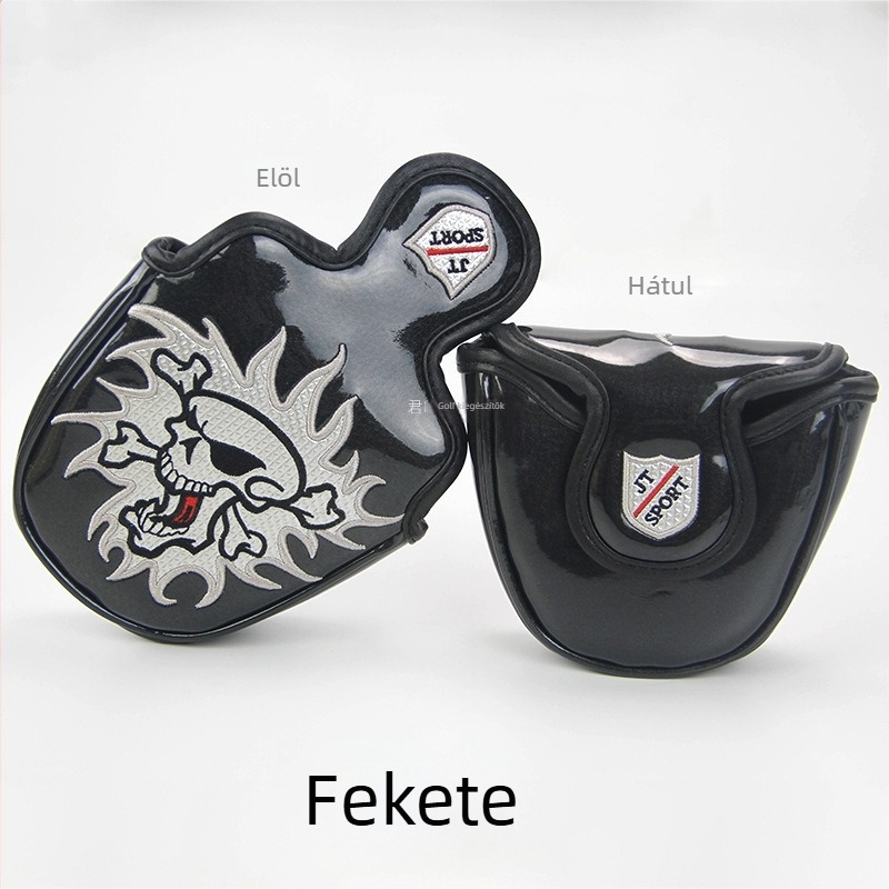 Golfütő fejvédő félkör alakú dizájn, egy fül, koponya hímzés, PU anyag, mágneses záródás, 4 színben