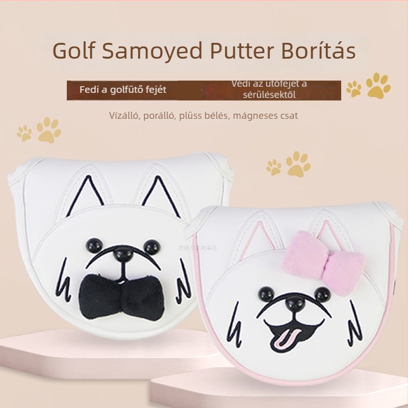Golfputter fedél karikatúra Samoyed mintával, L-formájú mágneses csat, vízálló és porálló
