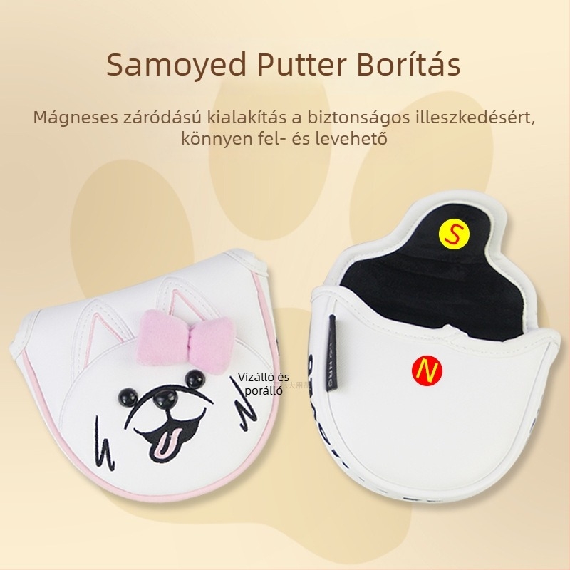 Golfputter fedél karikatúra Samoyed mintával, L-formájú mágneses csat, vízálló és porálló