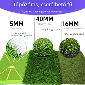 Golf ütőpad gumírozott csúszásmentes alapzattal és cserélhető gyepes szettel