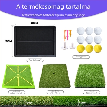 Golf ütőpad gumírozott csúszásmentes alapzattal és cserélhető gyepes szettel