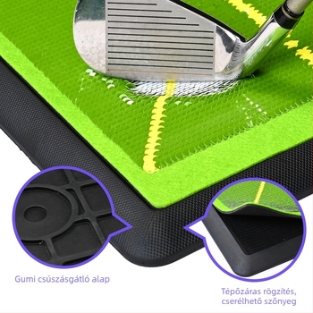 Golf ütőpad gumírozott csúszásmentes alapzattal és cserélhető gyepes szettel