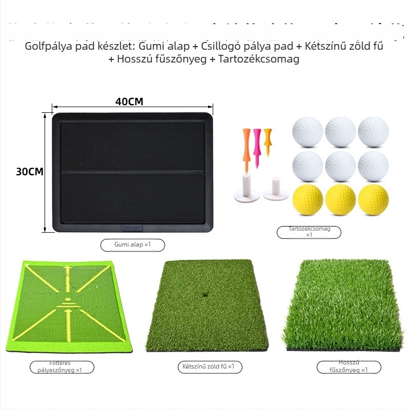 Golf ütőpad gumírozott csúszásmentes alapzattal és cserélhető gyepes szettel