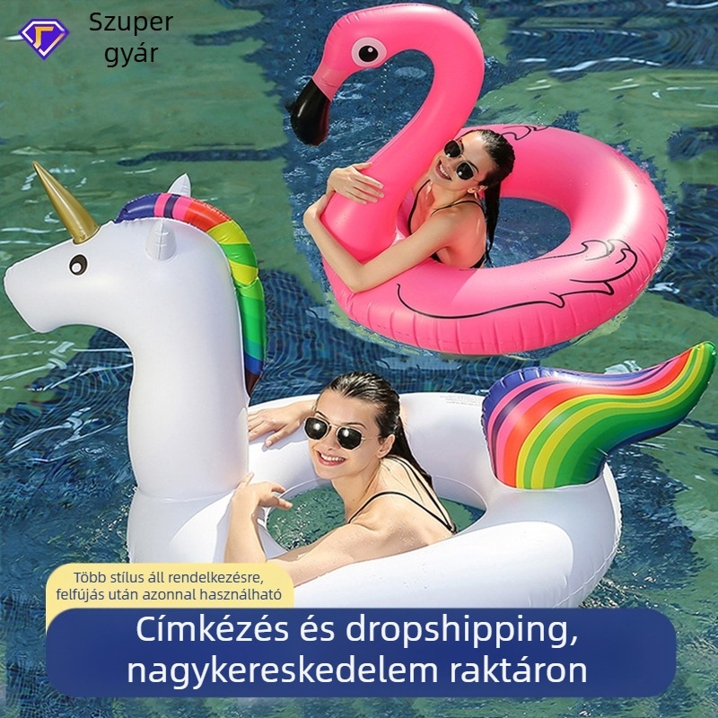 Felnőtteknek szóló unikornis úszógyűrű, vastag PVC, felfújható vízi szórakozás