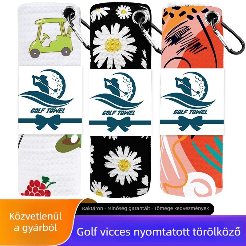 Golf törölköző mikroszálas, logónyomtatás, waffel szövés, karabiner, sporttörölköző