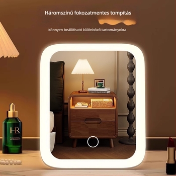 LED-es világítású sminktükör kiegészítő fénnyel, összecsukható asztali tükör Insta-stílusú kollégiumi szobához