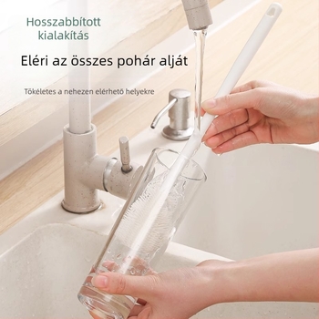 Hosszú nyélű szilikon pohárkefe – poharak, üvegek és termoszok tisztítására