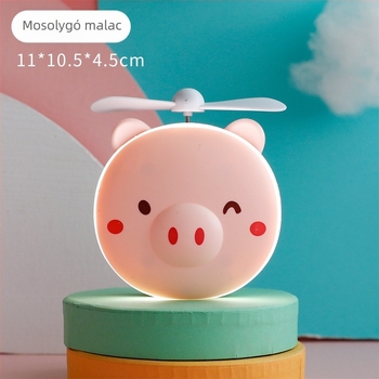 Mini hordozható sminktükör LED világítással és USB tápegységgel, rajzfilm malac dizájn, kézben tartható szépség tükör.
