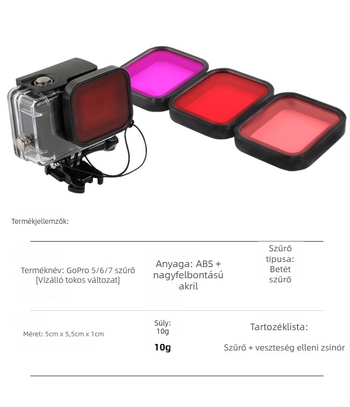 GoPro Hero5/6/7 merülő ház és szűrőkészlet – vörös, lila és rózsaszín szűrők