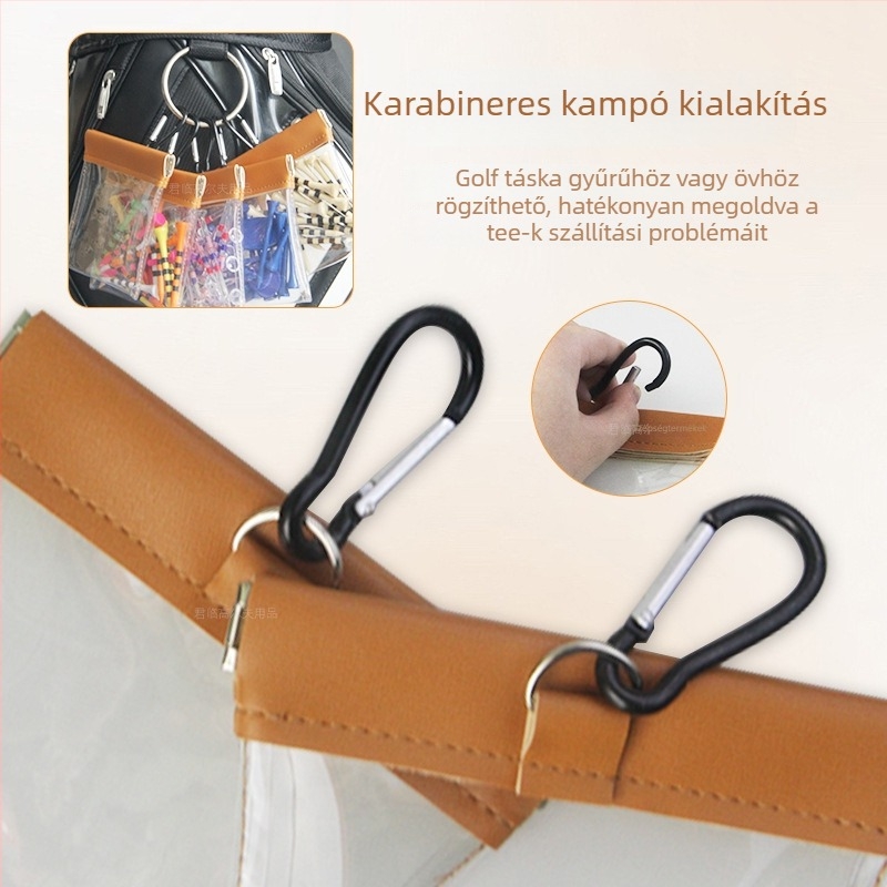 Átlátszó PVC golf tüskéket tartó táska automatikus zárócsattal és akasztóval, hordozható