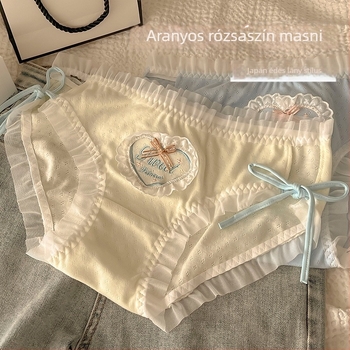 Plusz méretű női alsó, középmagas derekú, szív alakú masnival, lélegző, háromszög alakú alsónemű pamut béléssel