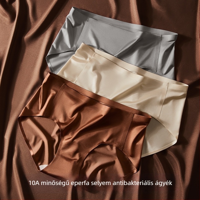 Női seamless nylon alsónemű, középmagasságú, antibakteriális és lélegző, Ice Silk felületű finisz, intim résznél mulberry selyem bélés