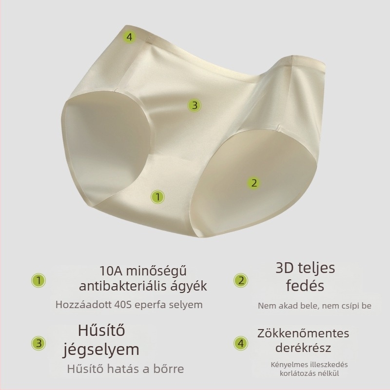 Női seamless nylon alsónemű, középmagasságú, antibakteriális és lélegző, Ice Silk felületű finisz, intim résznél mulberry selyem bélés