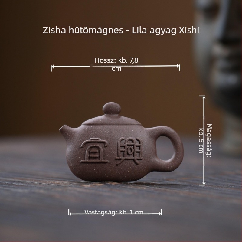 Yixing lila agyag teáskanna hűtőmágnes, mágneses hátsó résszel – kreatív tea pet dísz