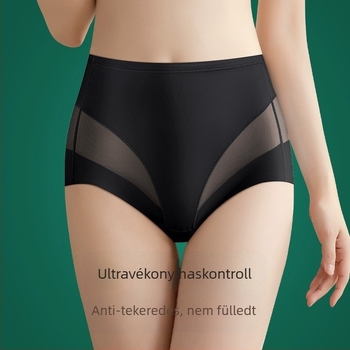 Női magas derekú ice silk alsónemű, haskontrollal és csípőemeléssel, hálós anyag, légáteresztő, plusz méret, nyárra