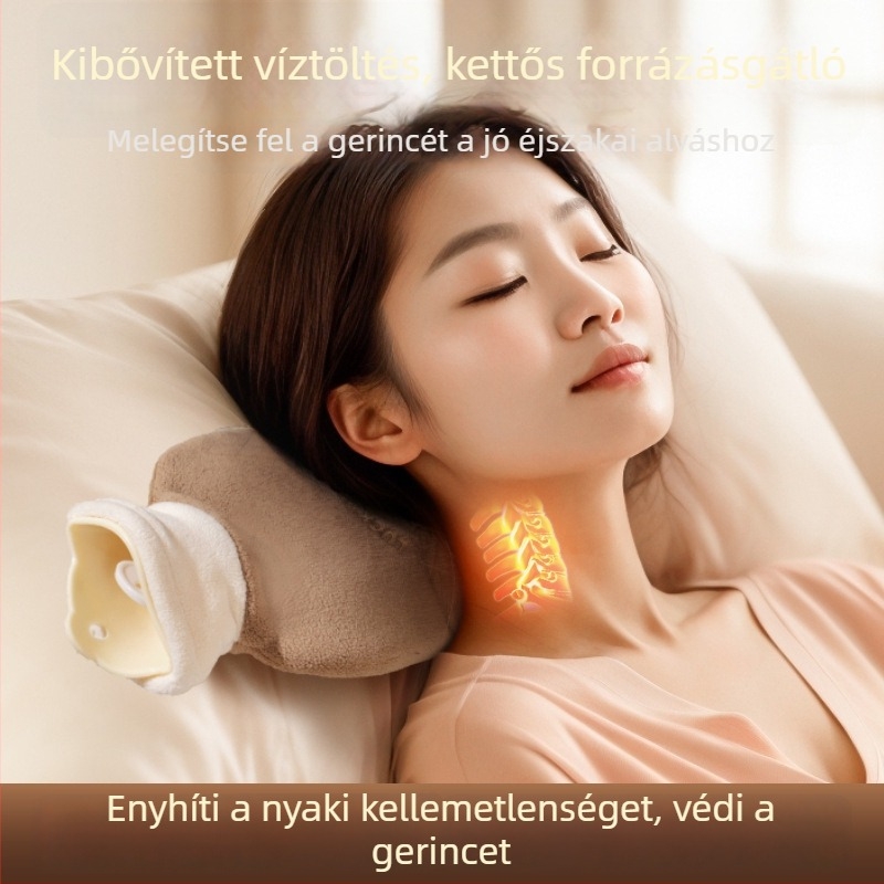 Hosszú forróvíztáska plüss borítással, vízzel töltve, robbanásbiztos, hasmelegítő, kéz- és lábmelegítő