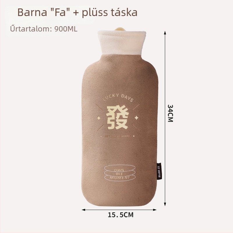 Hosszú forróvíztáska plüss borítással, vízzel töltve, robbanásbiztos, hasmelegítő, kéz- és lábmelegítő