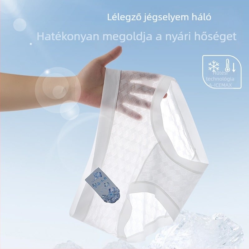Női ice silk bikini bugyi antibakteriális tulajdonságokkal, légáteresztő, magas rugalmasságú, kényelmes nyomásmentes viselet, pamut bélés a szeméremtájékon.