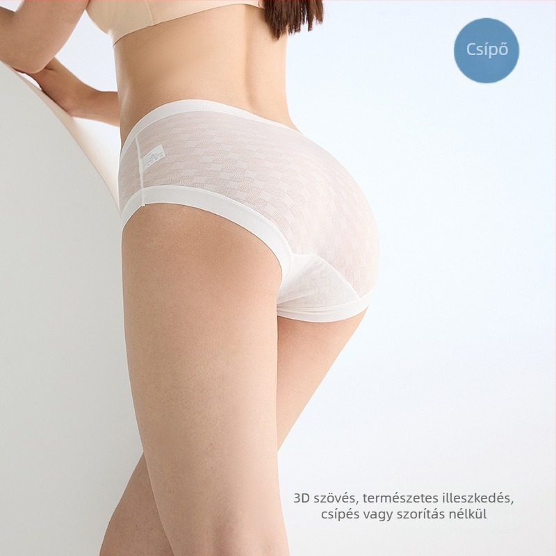 Női ice silk bikini bugyi antibakteriális tulajdonságokkal, légáteresztő, magas rugalmasságú, kényelmes nyomásmentes viselet, pamut bélés a szeméremtájékon.