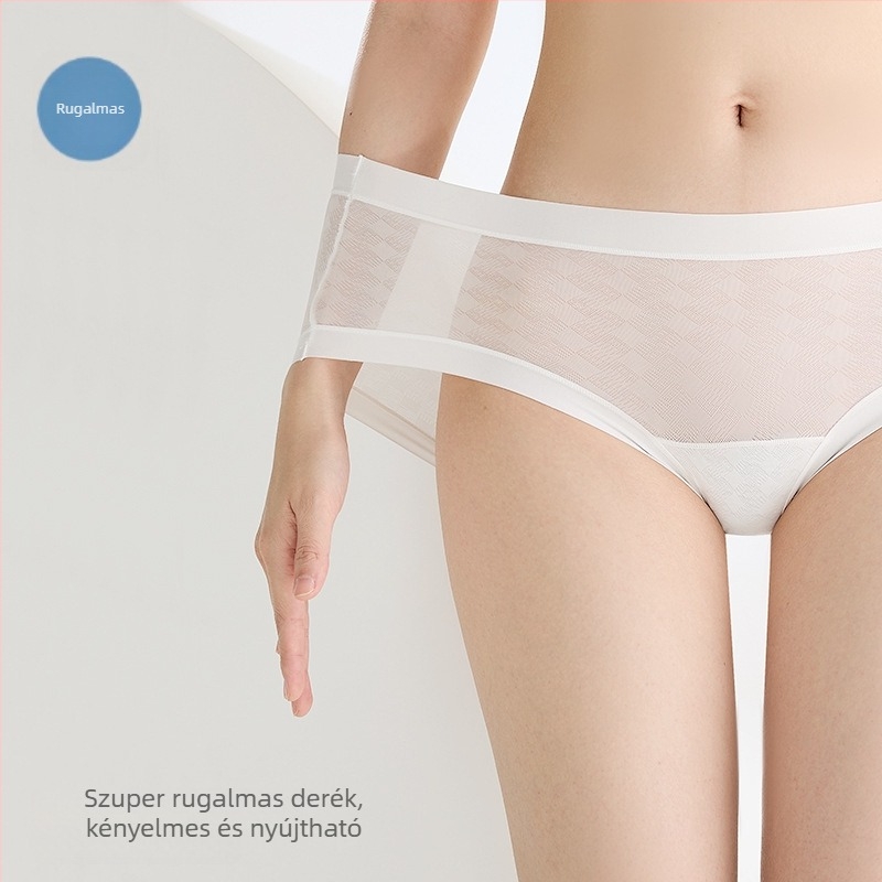Női ice silk bikini bugyi antibakteriális tulajdonságokkal, légáteresztő, magas rugalmasságú, kényelmes nyomásmentes viselet, pamut bélés a szeméremtájékon.