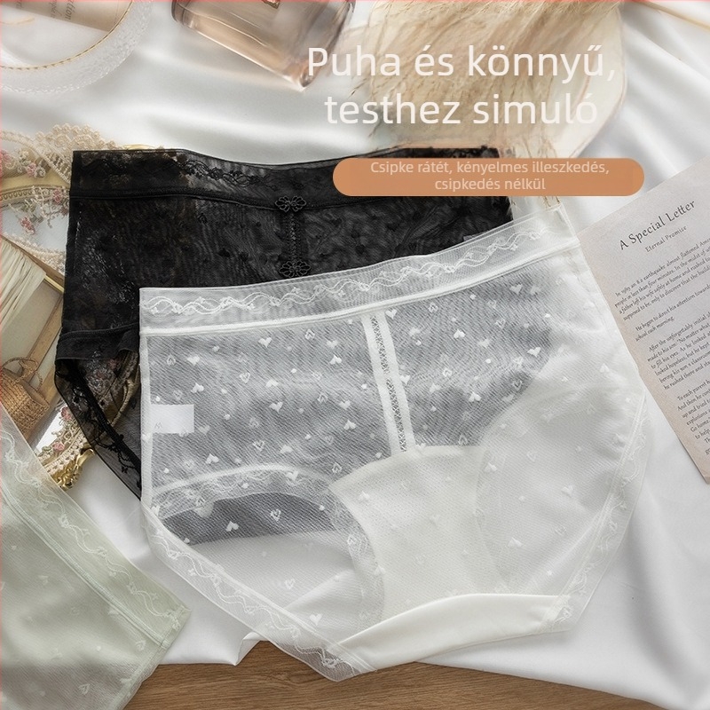 Női középmagas derekú csipkés alsónemű áttetsző hálós anyaggal, kényelmes és lélegző, antibakteriális, virágmintás