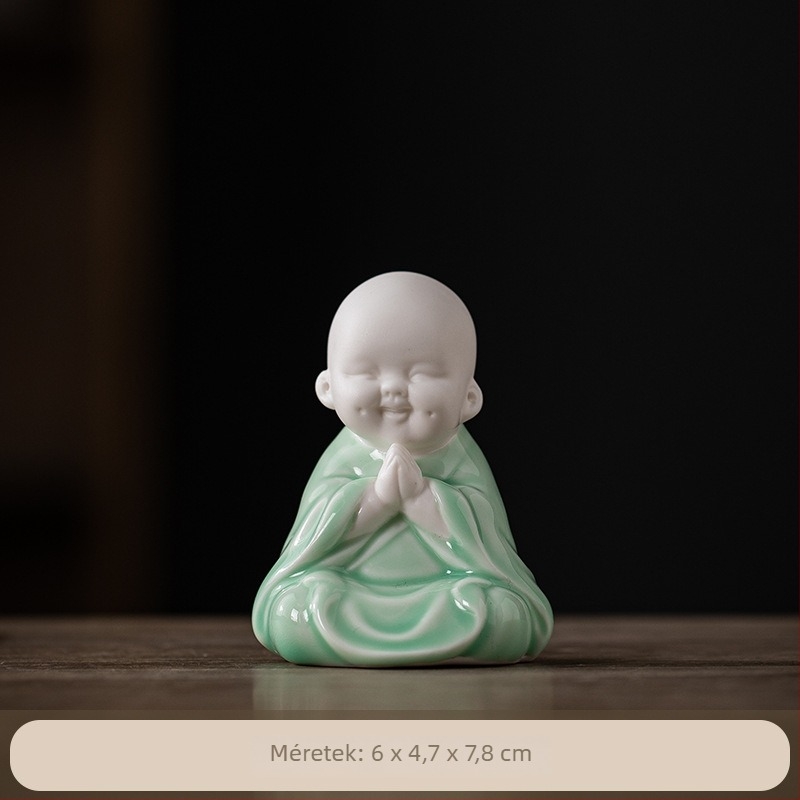 Kerámia Maitreya Buddha mosolygó – kis asztali dísz irodába és teás asztalhoz