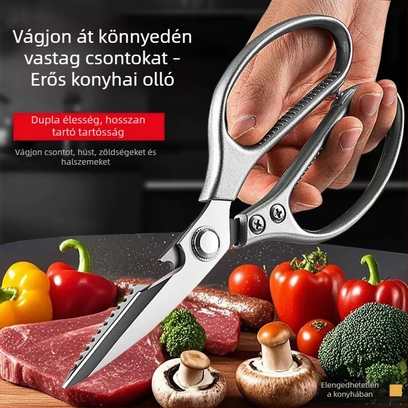 Háztartási többfunkciós konyhai olló csontok, zöldségek és élelmiszerek vágására – rozsdamentes acélból készült, erős olló hal és csirke csontjainak vágásához